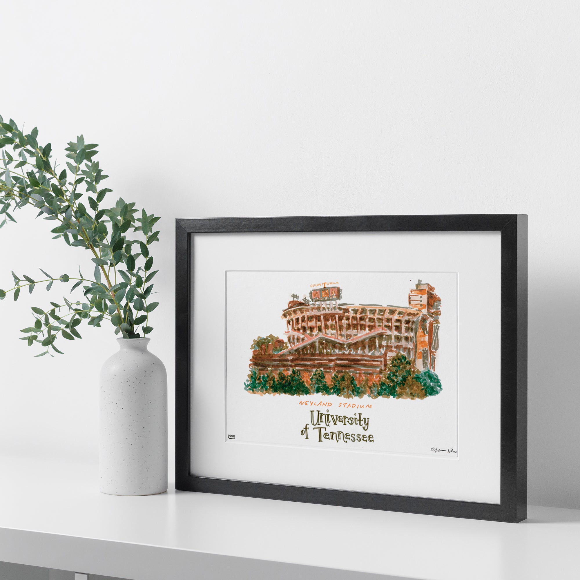Tennessee Neyland Stadium, Framed Watercolor Wall Art 16" x 20" by Laura Wilcox