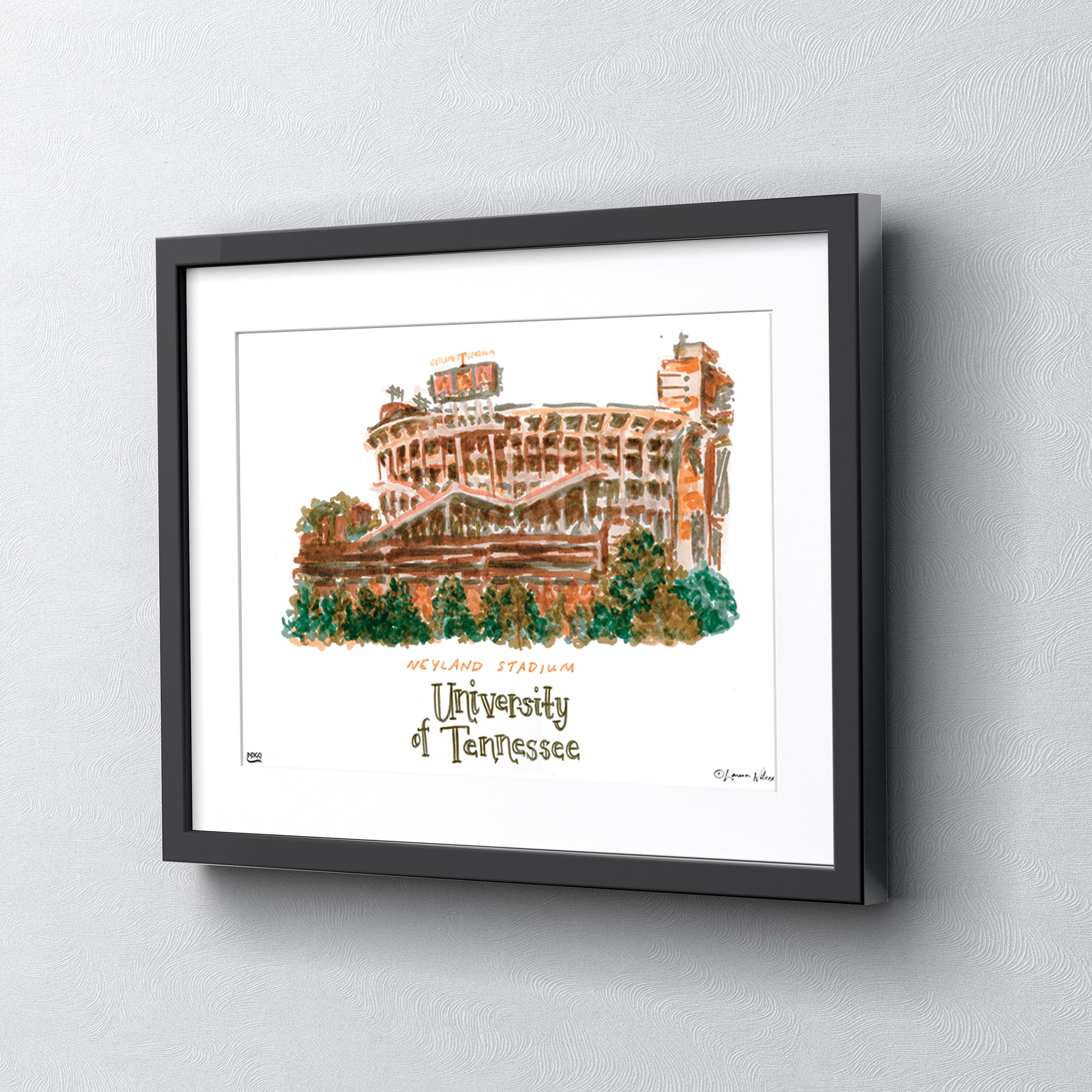 Tennessee Neyland Stadium, Framed Watercolor Wall Art 11" x 14" by Laura Wilcox