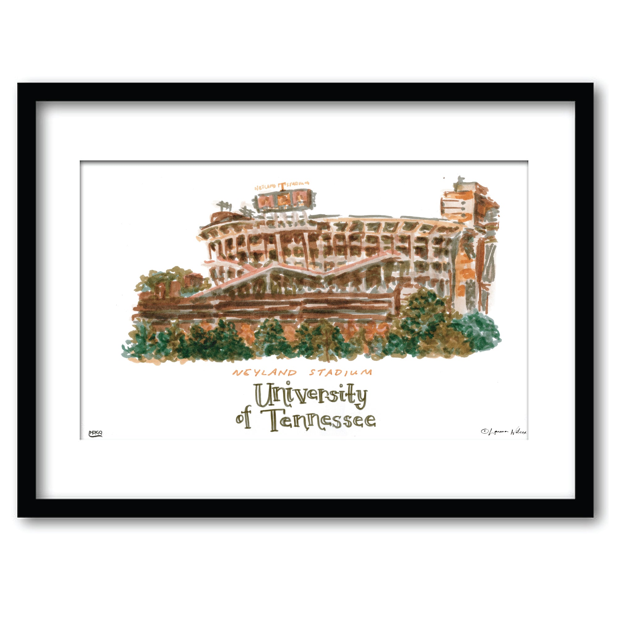 Tennessee Neyland Stadium, Framed Watercolor Wall Art 11" x 14" by Laura Wilcox