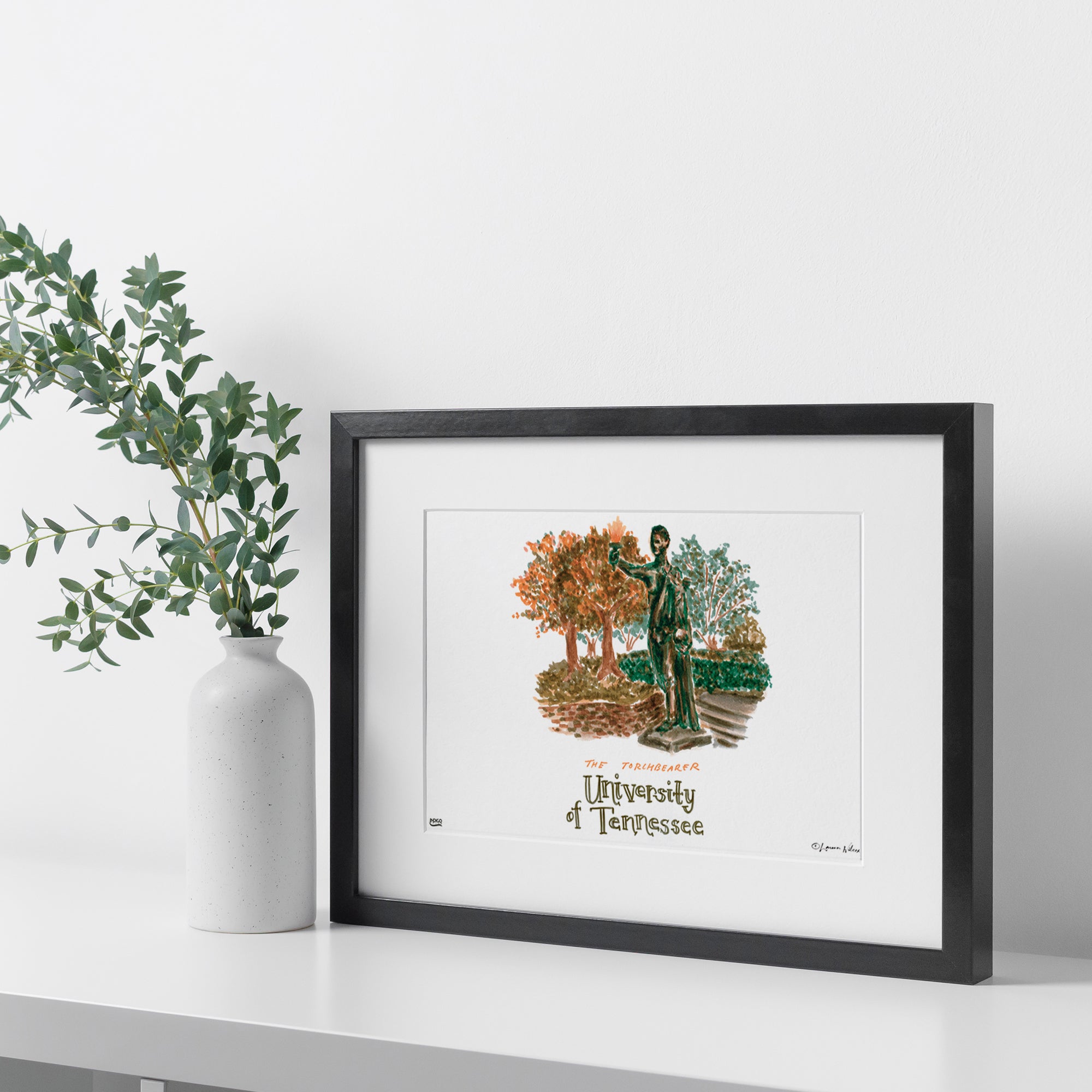 Tennessee The Torchbearer, Framed Watercolor Wall Art 16" x 20" by Laura Wilcox