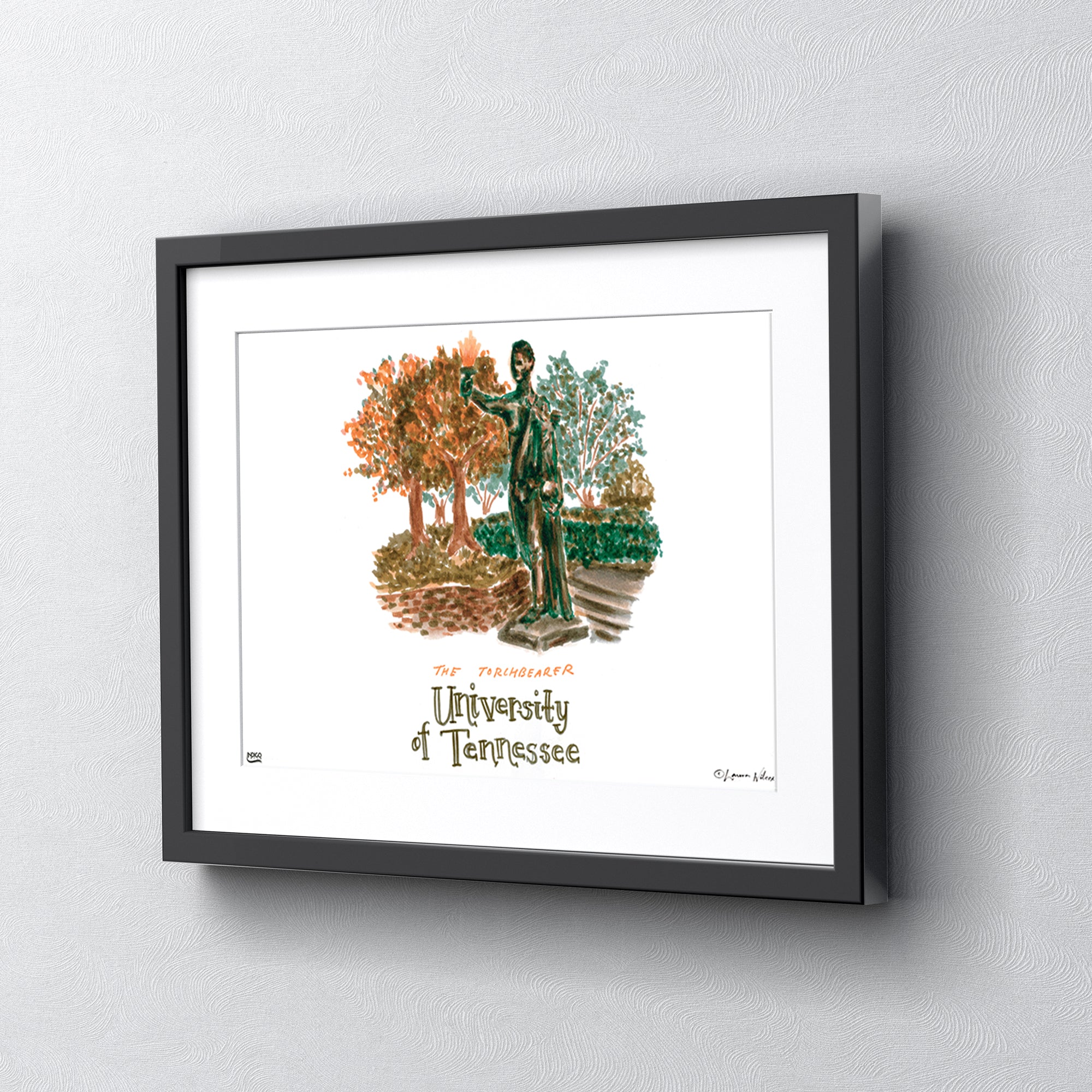 Tennessee The Torchbearer, Framed Watercolor Wall Art 11" x 14" by Laura Wilcox