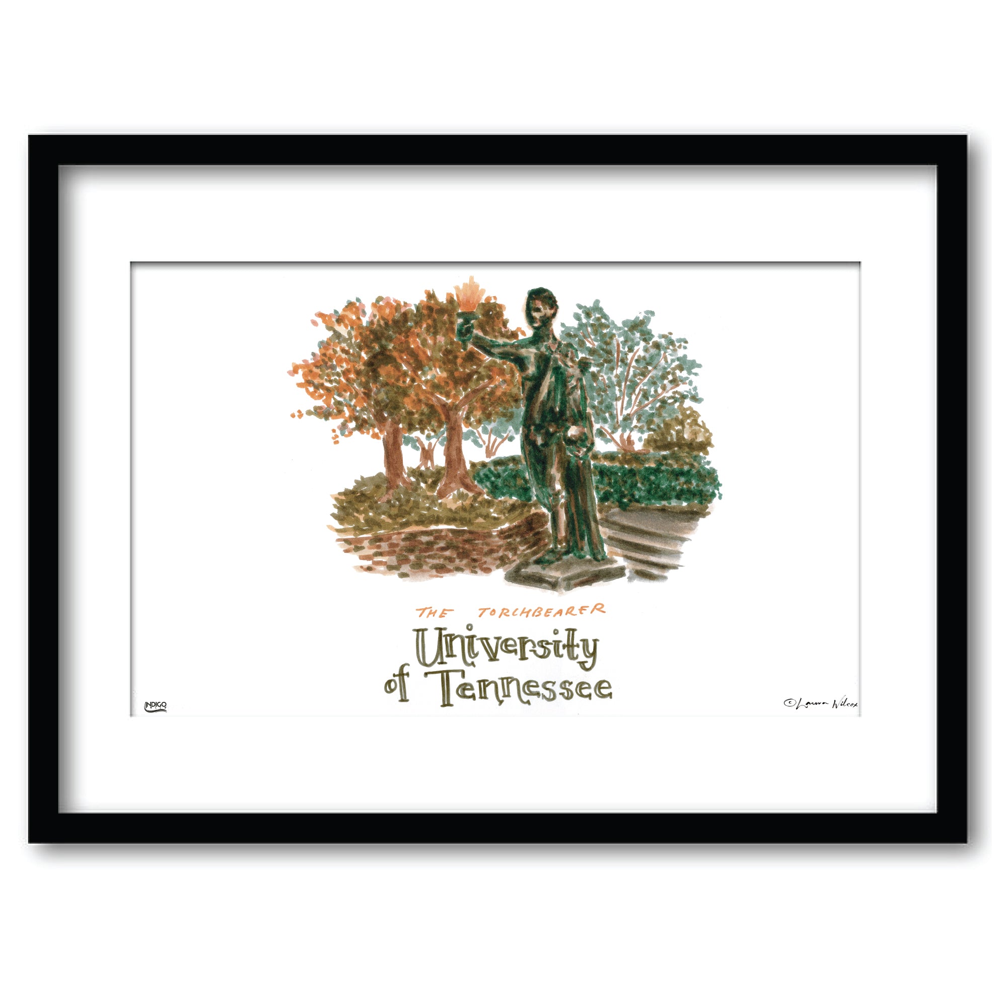 Tennessee The Torchbearer, Framed Watercolor Wall Art 11" x 14" by Laura Wilcox