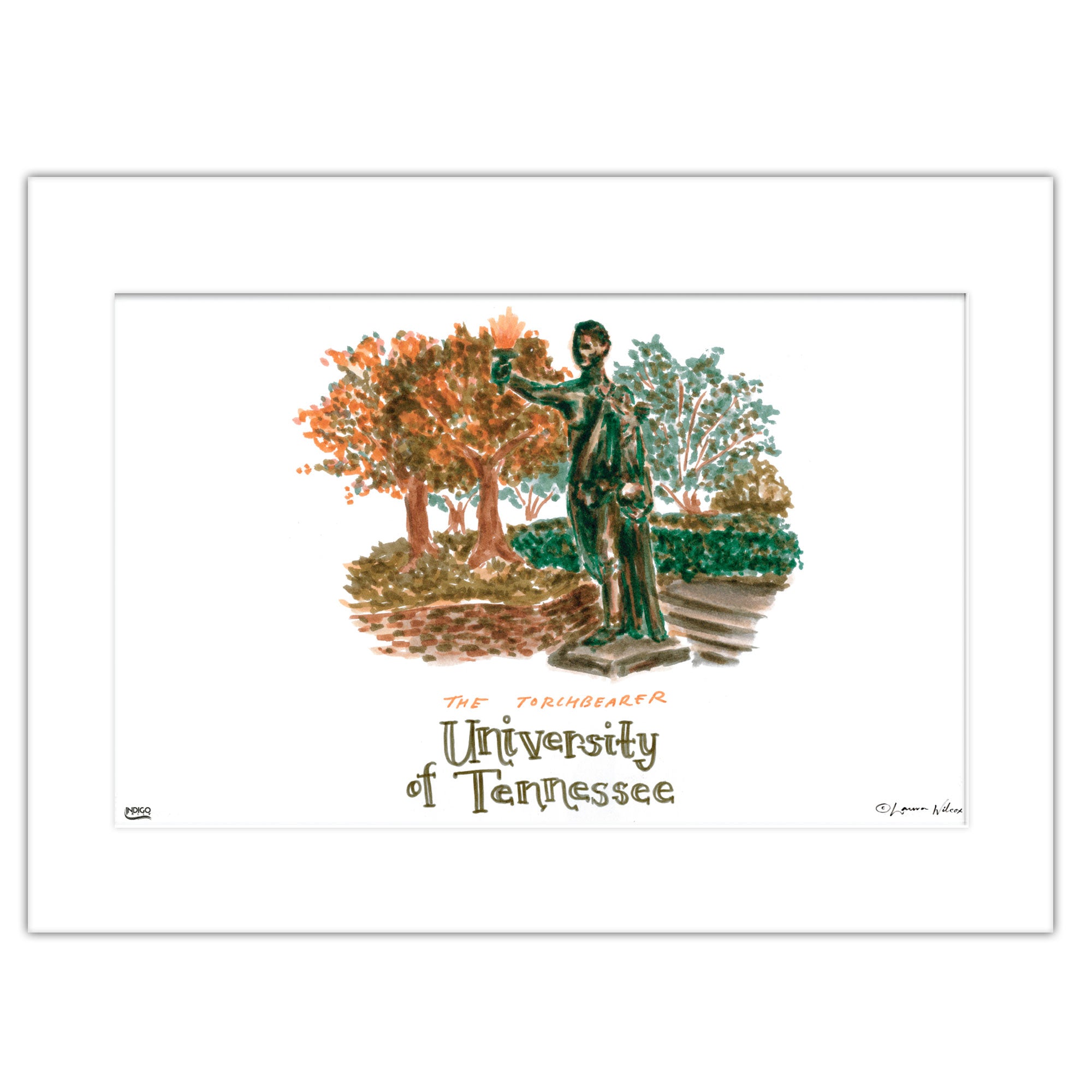 Tennessee The Torchbearer, Matted Watercolor Wall Art 16" x 20" by Laura Wilcox