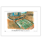 Texas at Austin DKR-Texas Memorial Stadium, Matted Watercolor Wall Art 16" x 20" by Laura Wilcox