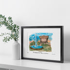 Texas at Austin LBJ Library, Framed Watercolor Wall Art 16" x 20" by Laura Wilcox