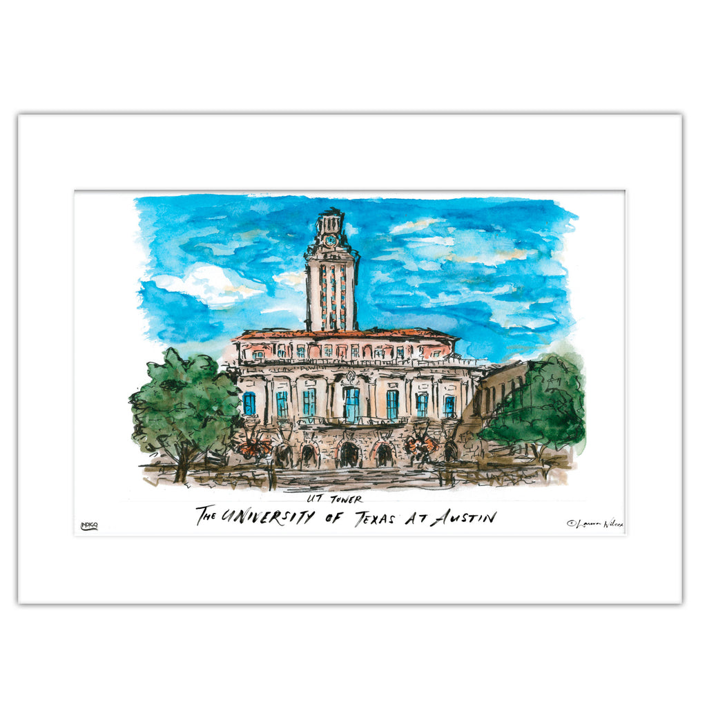 Texas at Austin UT Tower, Matted Watercolor Wall Art 16" x 20" by Laura Wilcox