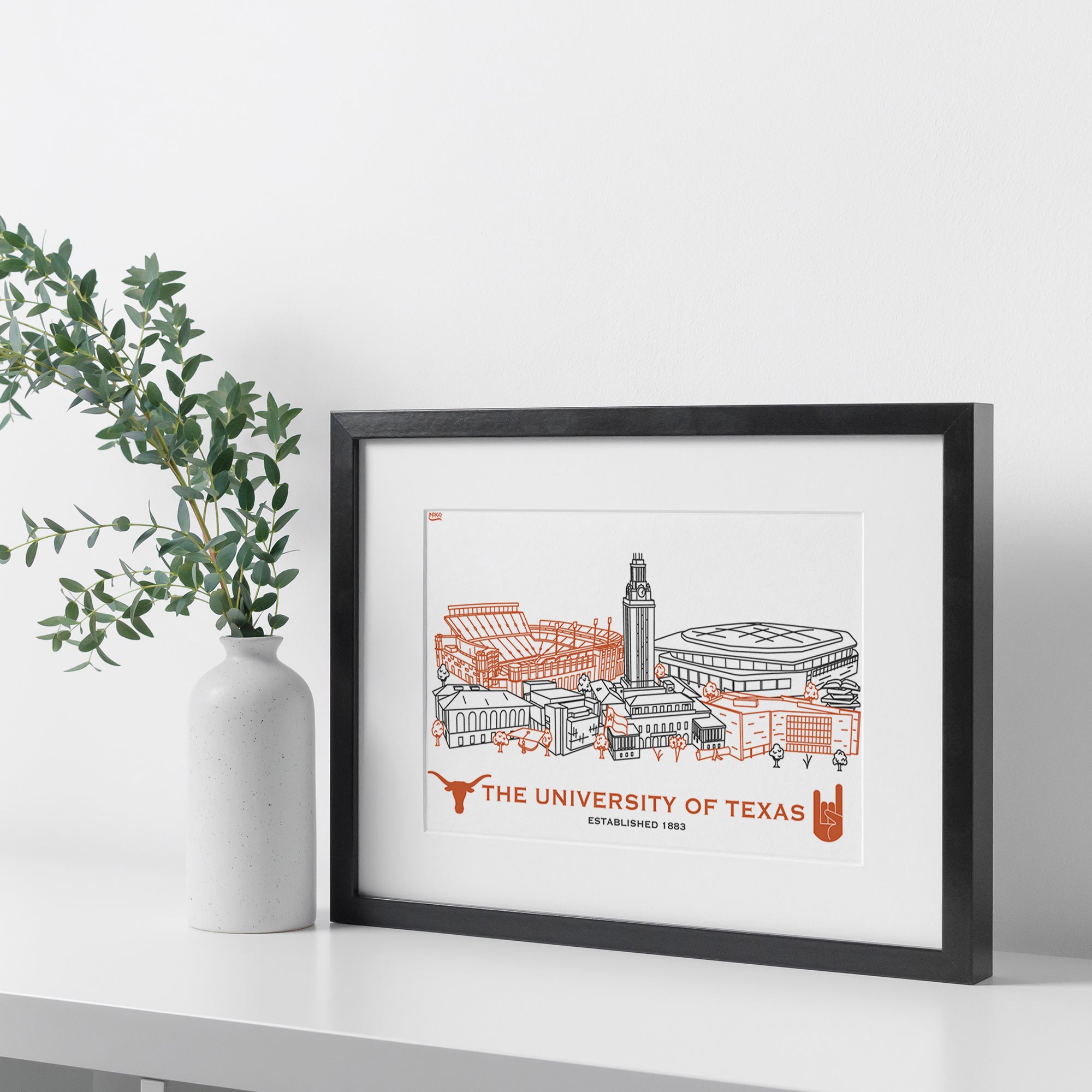 Texas Longhorns Framed Campus Line Wall Art 11" x 14"