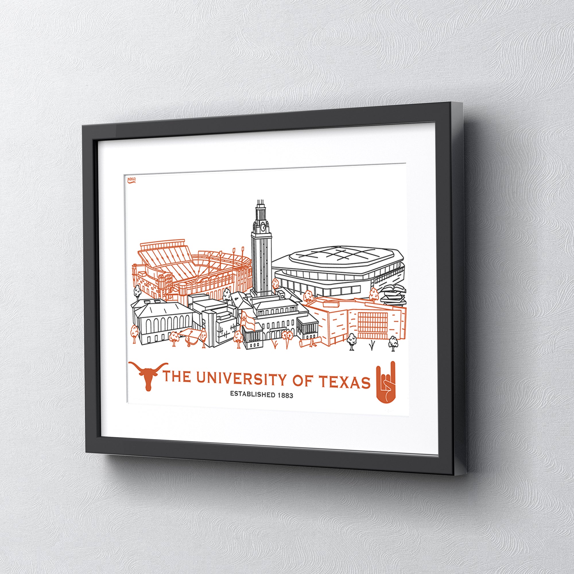 Texas Longhorns Framed Campus Line Wall Art 11" x 14"