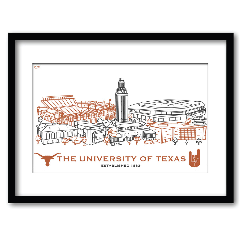Texas Longhorns Framed Campus Line Wall Art 11" x 14"