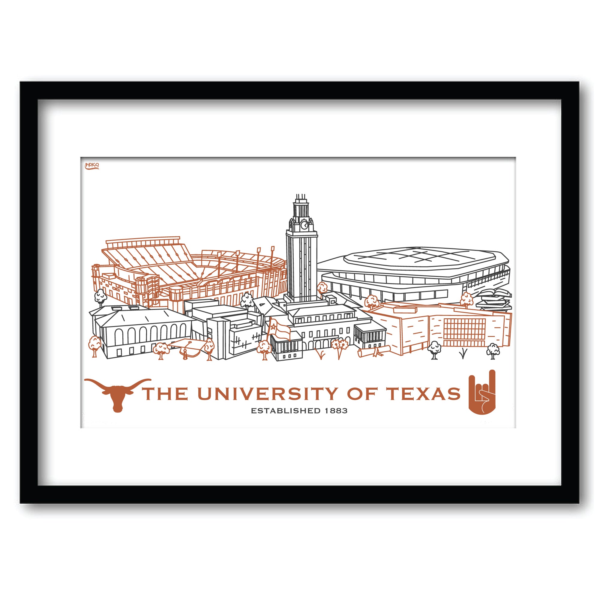 Texas Longhorns Framed Campus Line Wall Art 11" x 14"
