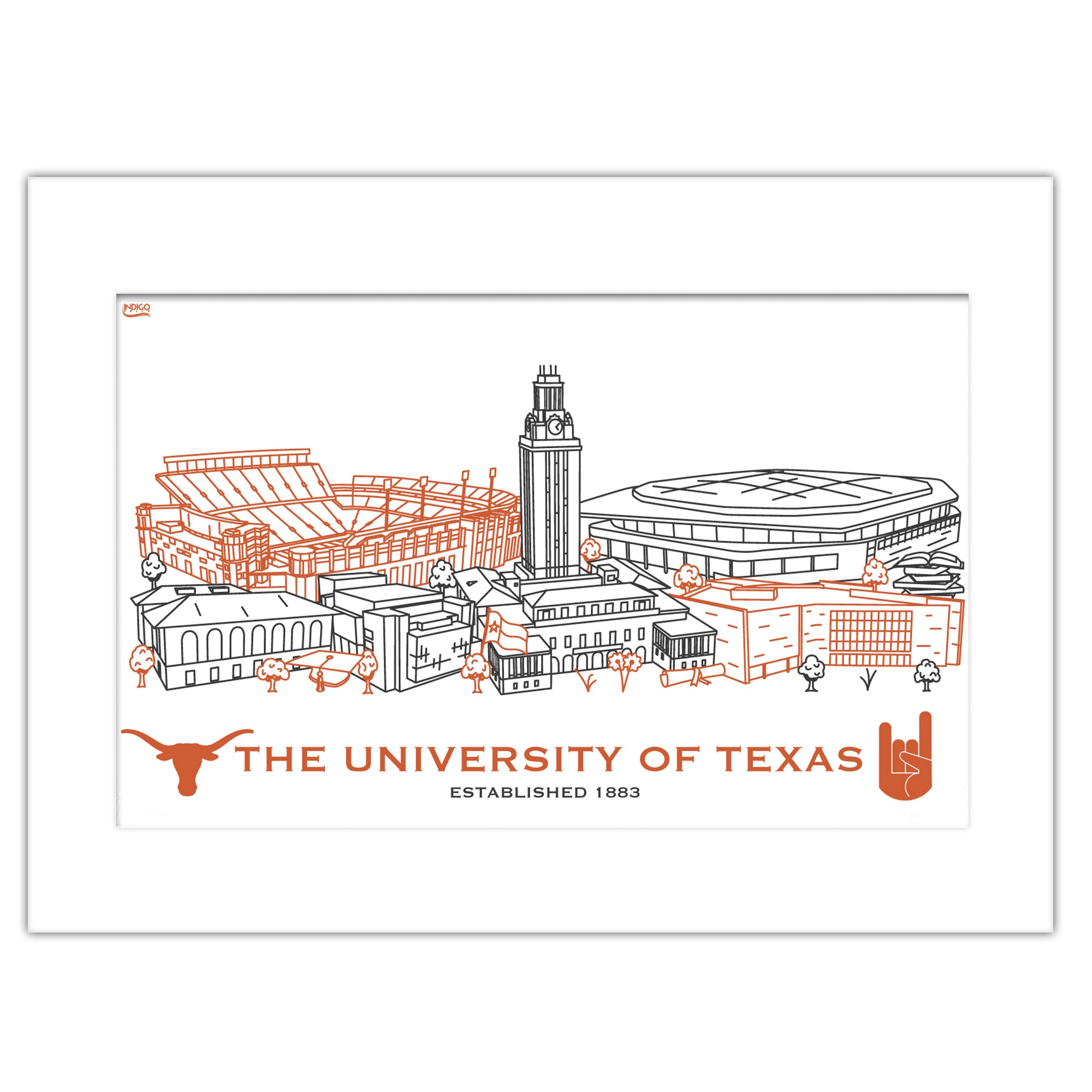 Texas Longhorns Matted Campus Line Wall Art 11" x 14"
