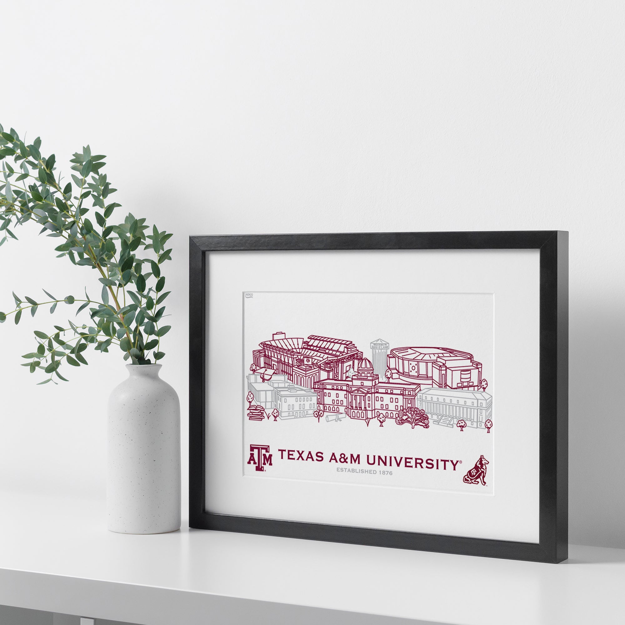 Texas A&M Aggies Framed Campus Line Wall Art 11" x 14"
