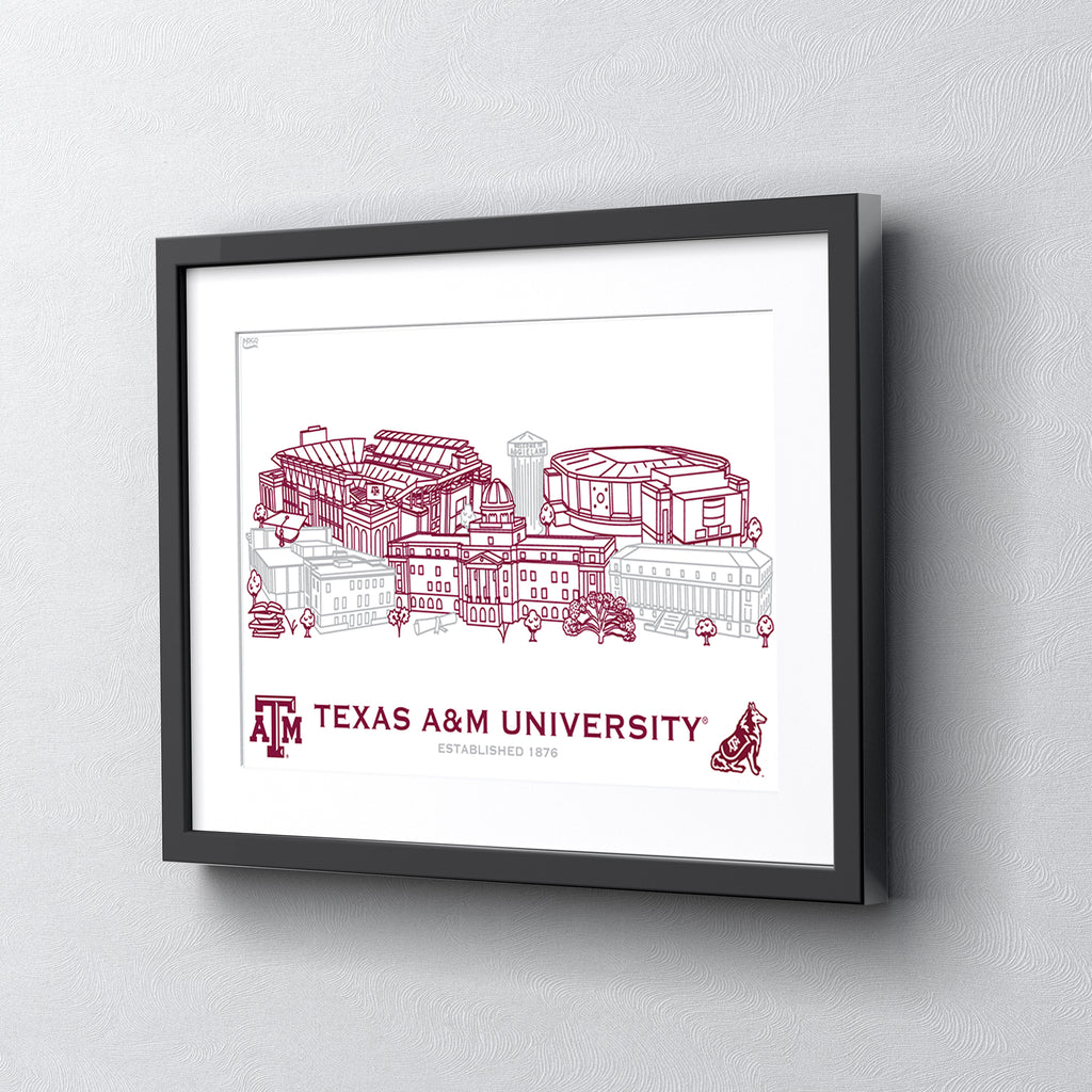 Texas A&M Aggies Framed Campus Line Wall Art 11" x 14"