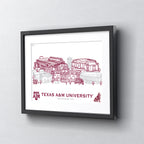 Texas A&M Aggies Framed Campus Line Wall Art 11" x 14"