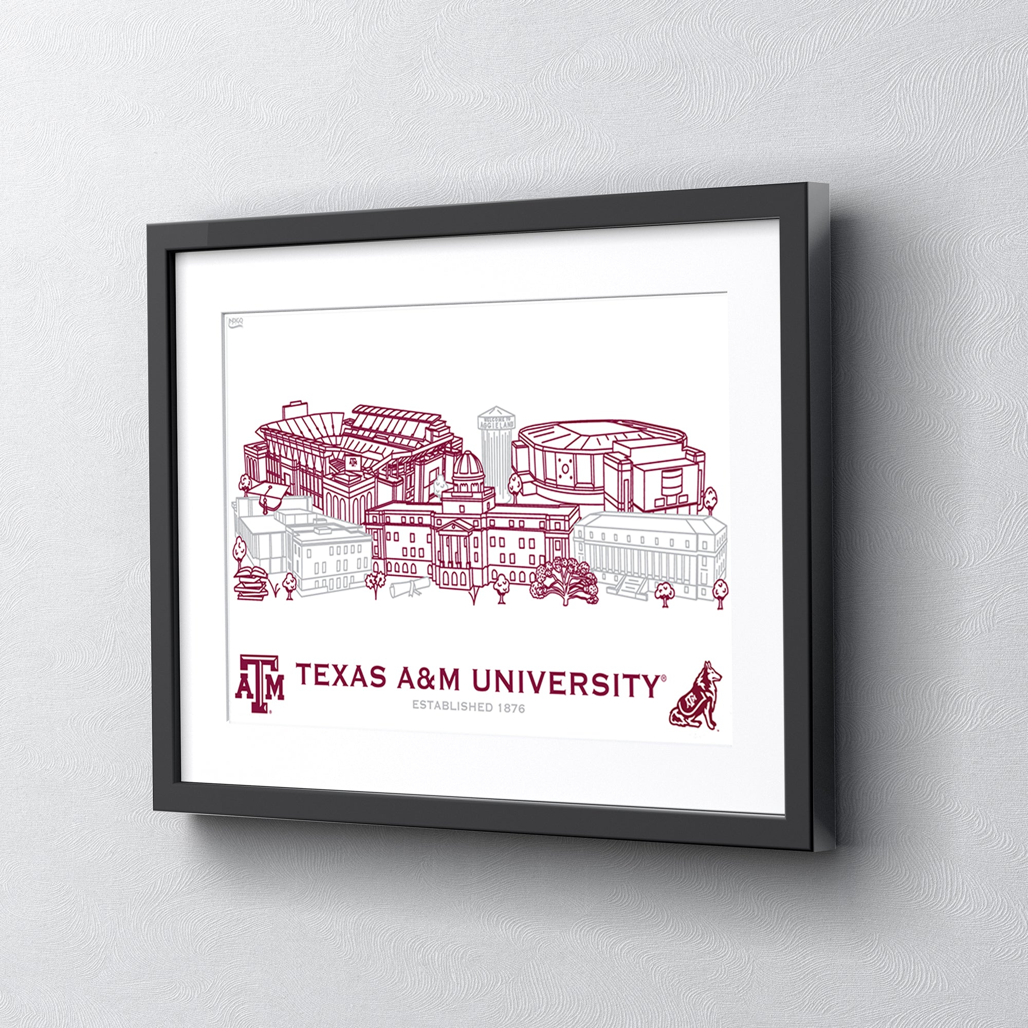 Texas A&M Aggies Framed Campus Line Wall Art 11" x 14"