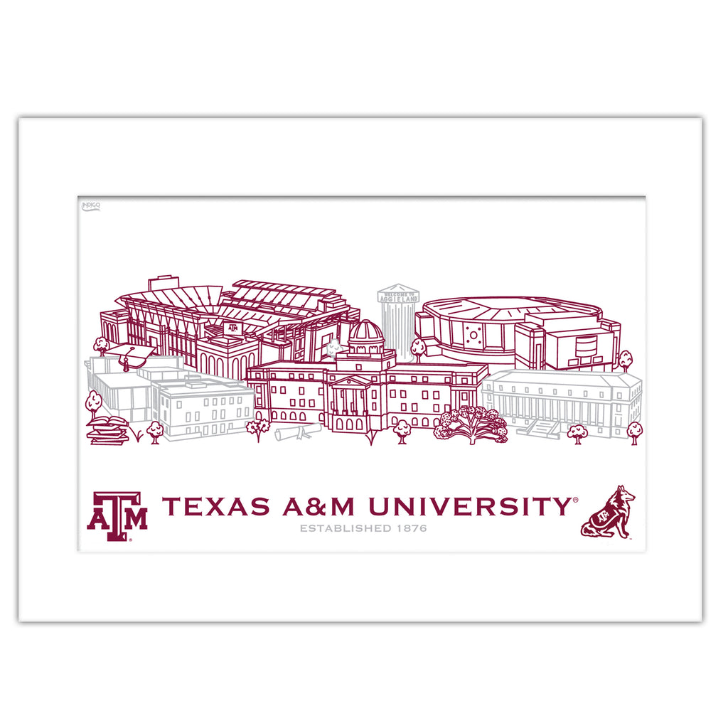 Texas A&M Aggies Matted Campus Line Wall Art 11" x 14"