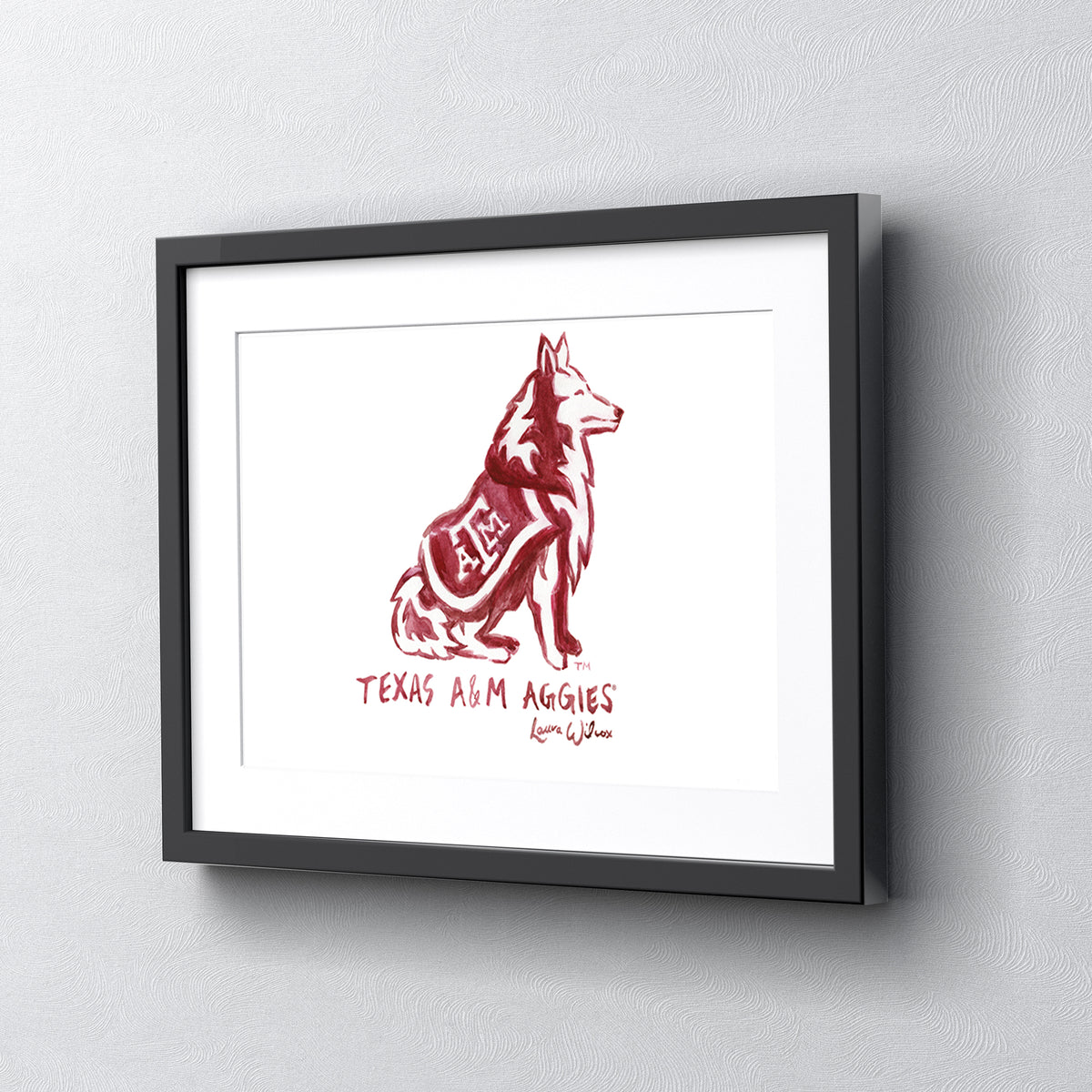Texas A&M Aggies Mascot by Laura Wilcox, Framed Watercolor Wall Art 11" x 14"