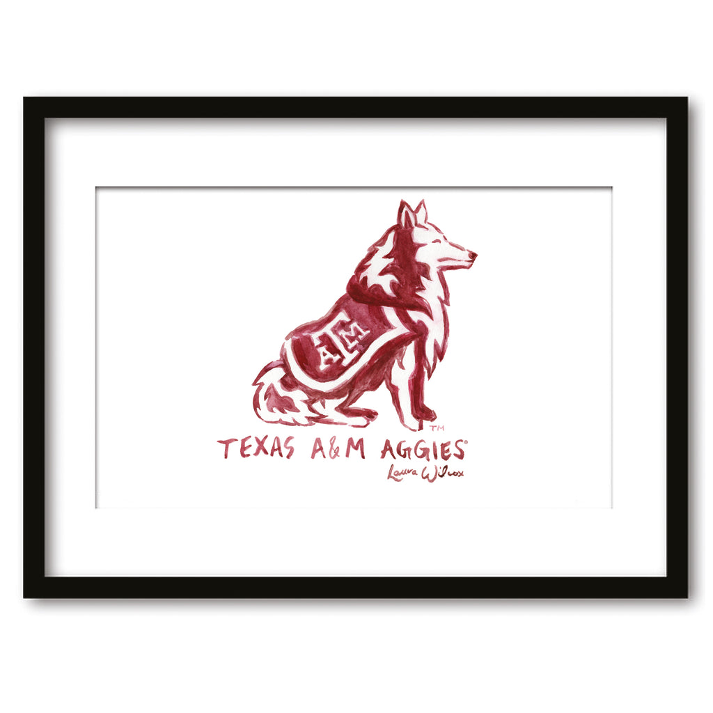 Texas A&M Aggies Mascot by Laura Wilcox, Framed Watercolor Wall Art 11" x 14"