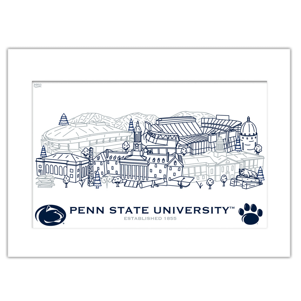 Penn State Nittany Lions Matted Campus Line Wall Art 11" x 14"