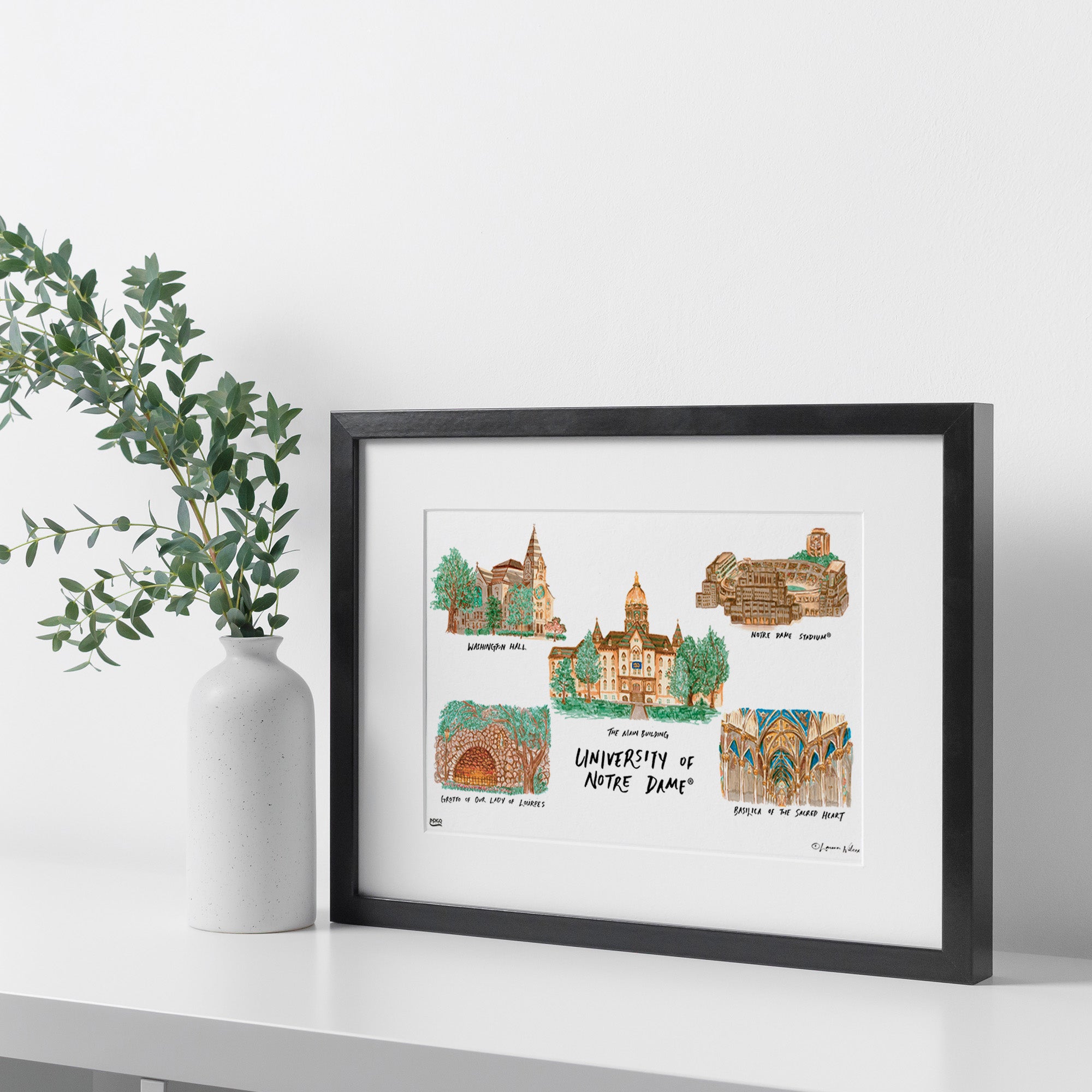 Notre Dame Collage, Framed Watercolor Wall Art 11" x 14" by Laura Wilcox