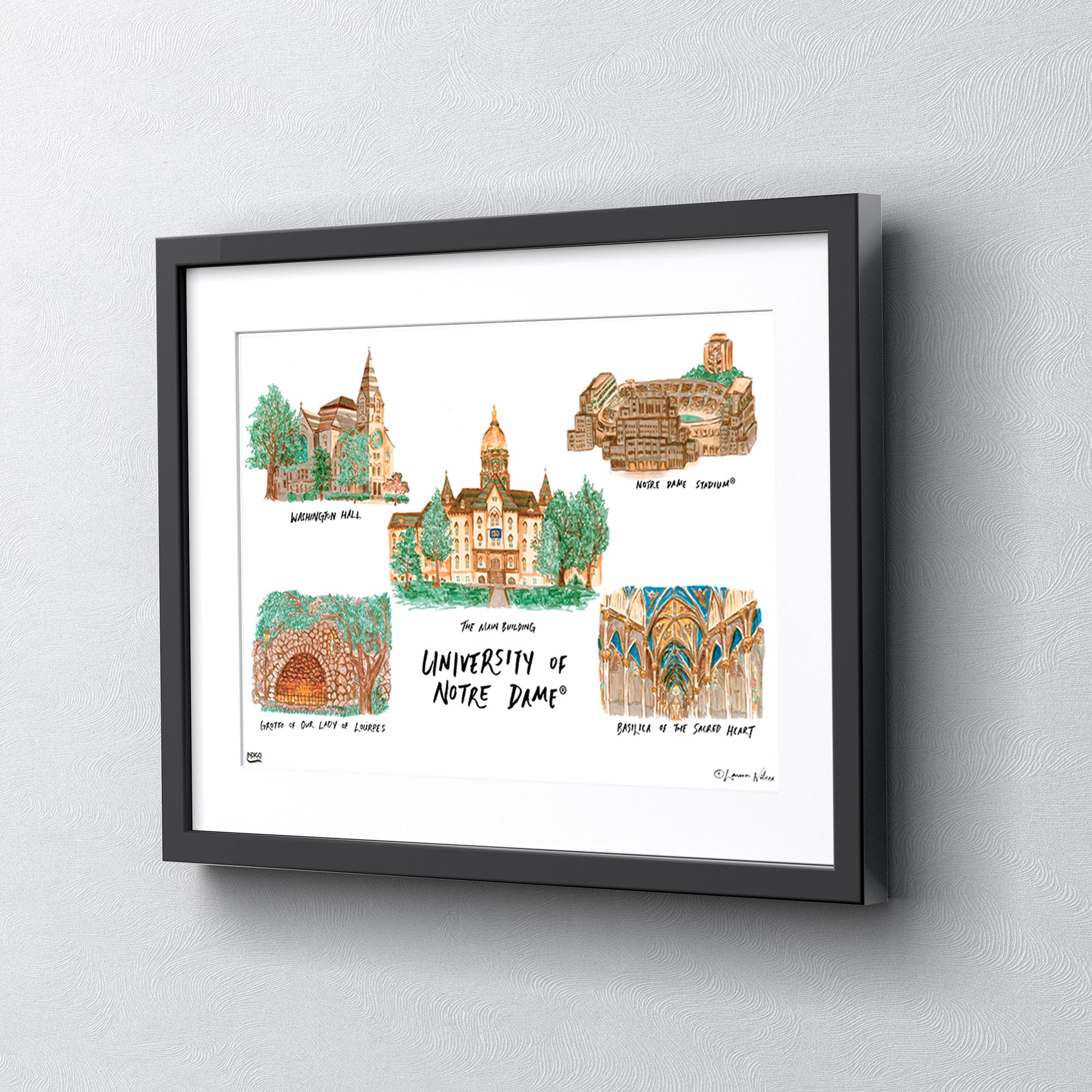 Notre Dame Collage, Framed Watercolor Wall Art 11" x 14" by Laura Wilcox