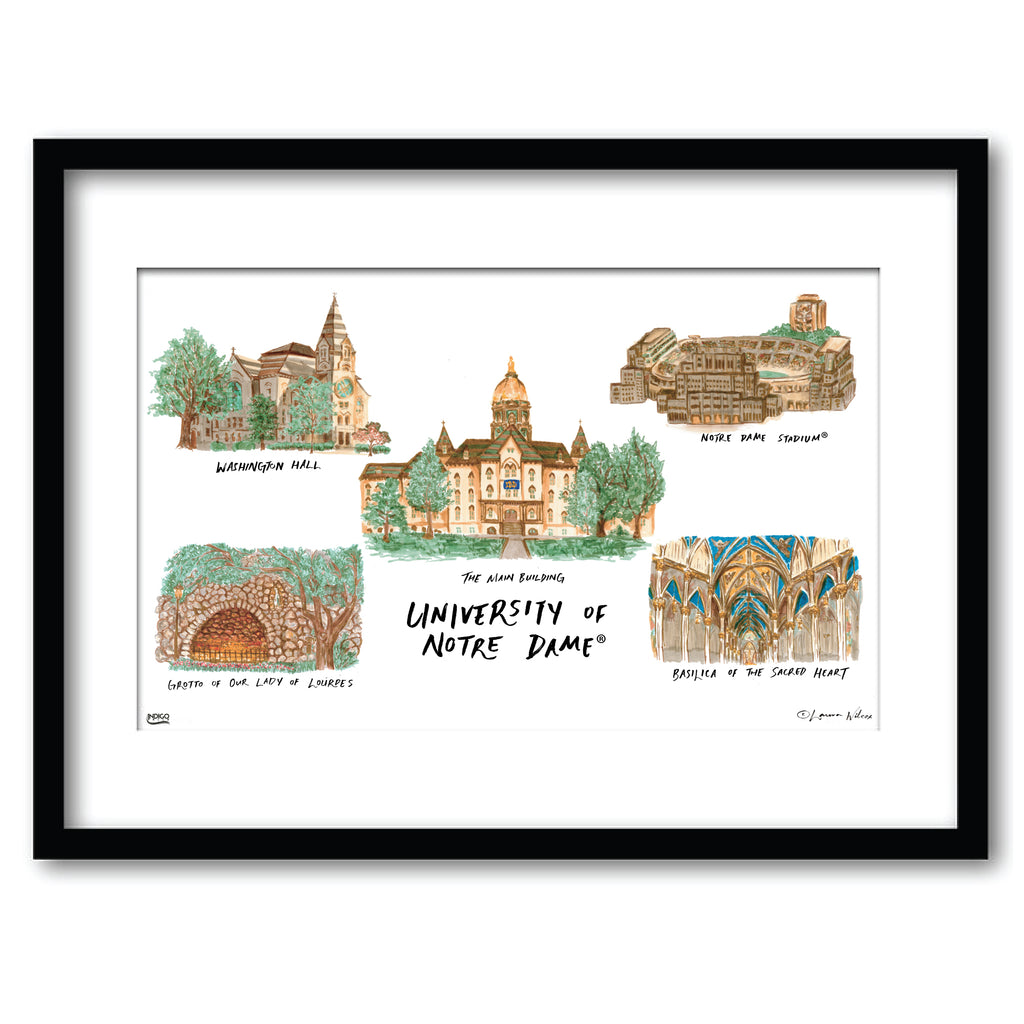 Notre Dame Collage, Framed Watercolor Wall Art 11" x 14" by Laura Wilcox