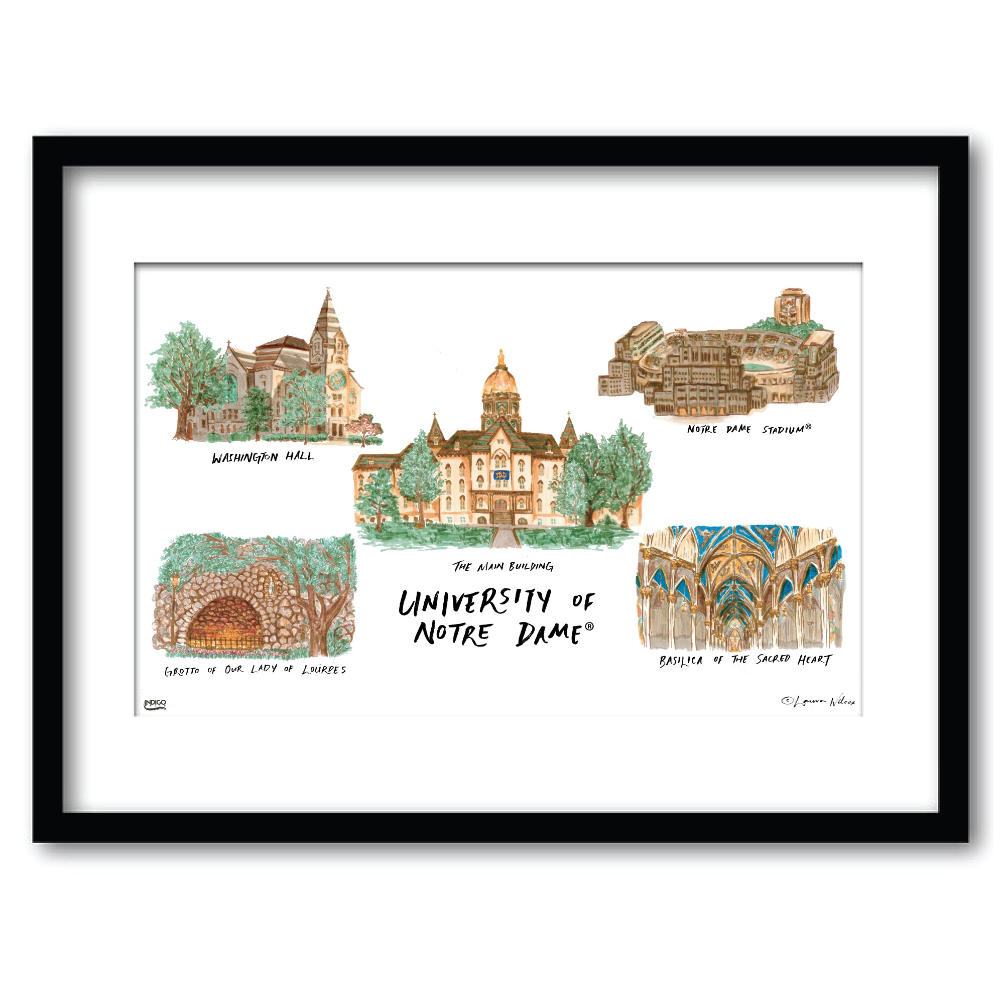 Notre Dame Collage, Framed Watercolor Wall Art 11" x 14" by Laura Wilcox