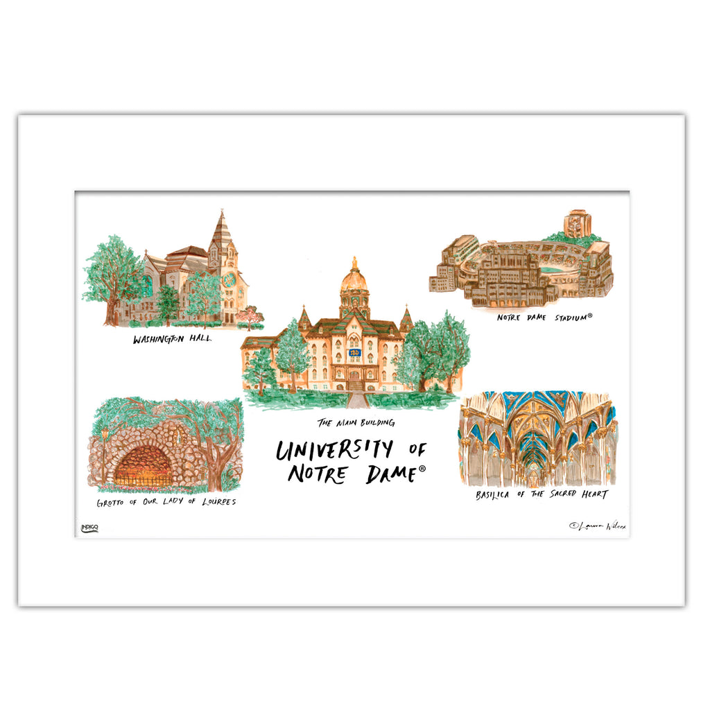 Notre Dame Collage, Matted Watercolor Wall Art 11" x 14" by Laura Wilcox