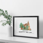 Notre Dame Washington Hall, Framed Watercolor Wall Art 11" x 14" by Laura Wilcox