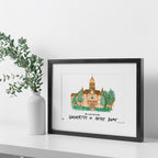 Notre Dame The Main Building, Framed Watercolor Wall Art 16" x 20" by Laura Wilcox
