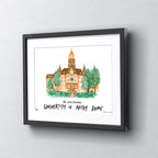 Notre Dame The Main Building, Framed Watercolor Wall Art 11" x 14" by Laura Wilcox