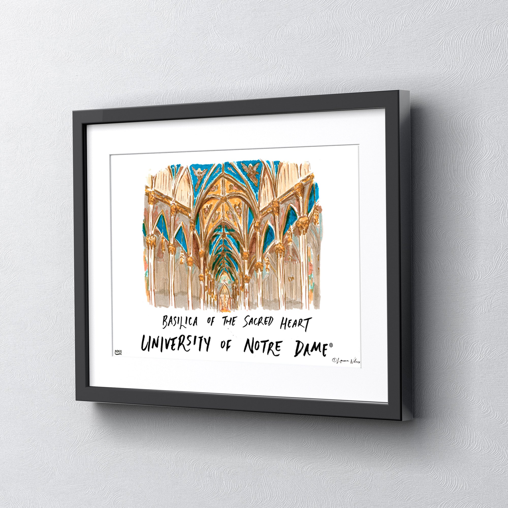 Notre Dame Basilica of the Sacred Heart, Framed Watercolor Wall Art 16" x 20" by Laura Wilcox