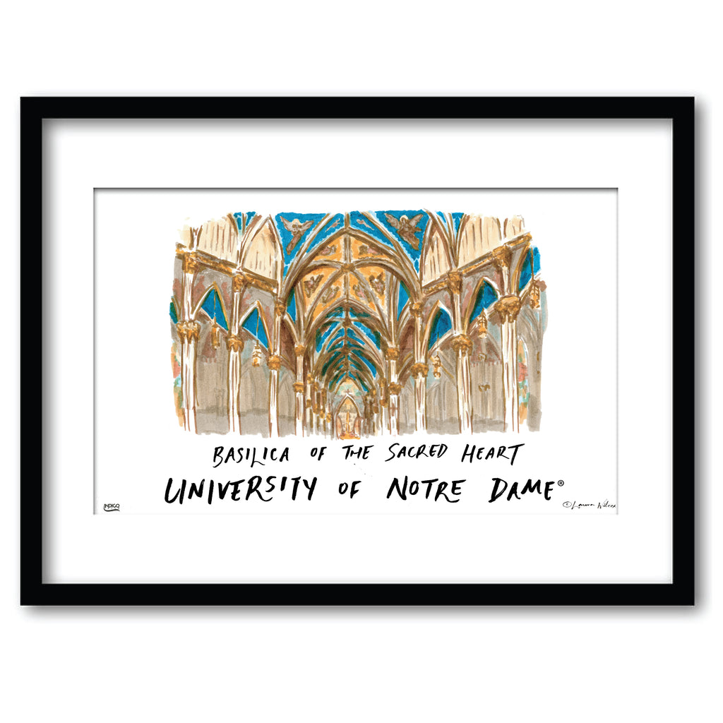 Notre Dame Basilica of the Sacred Heart, Framed Watercolor Wall Art 16" x 20" by Laura Wilcox
