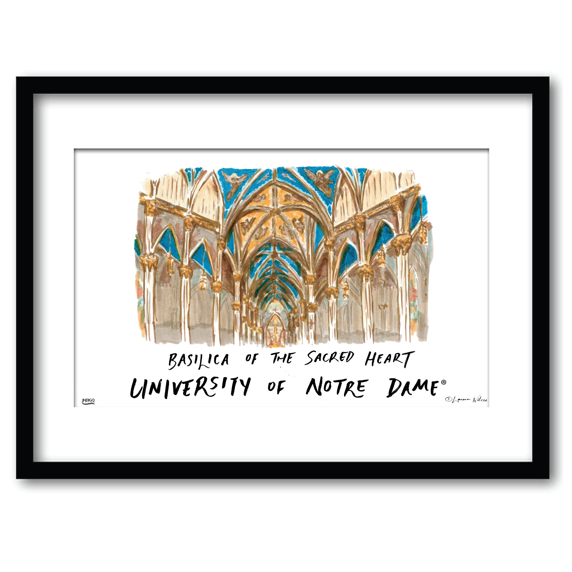 Notre Dame Basilica of the Sacred Heart, Framed Watercolor Wall Art 16" x 20" by Laura Wilcox