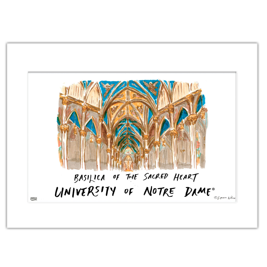 Notre Dame Basilica of the Sacred Heart, Matted Watercolor Wall Art 16" x 20" by Laura Wilcox