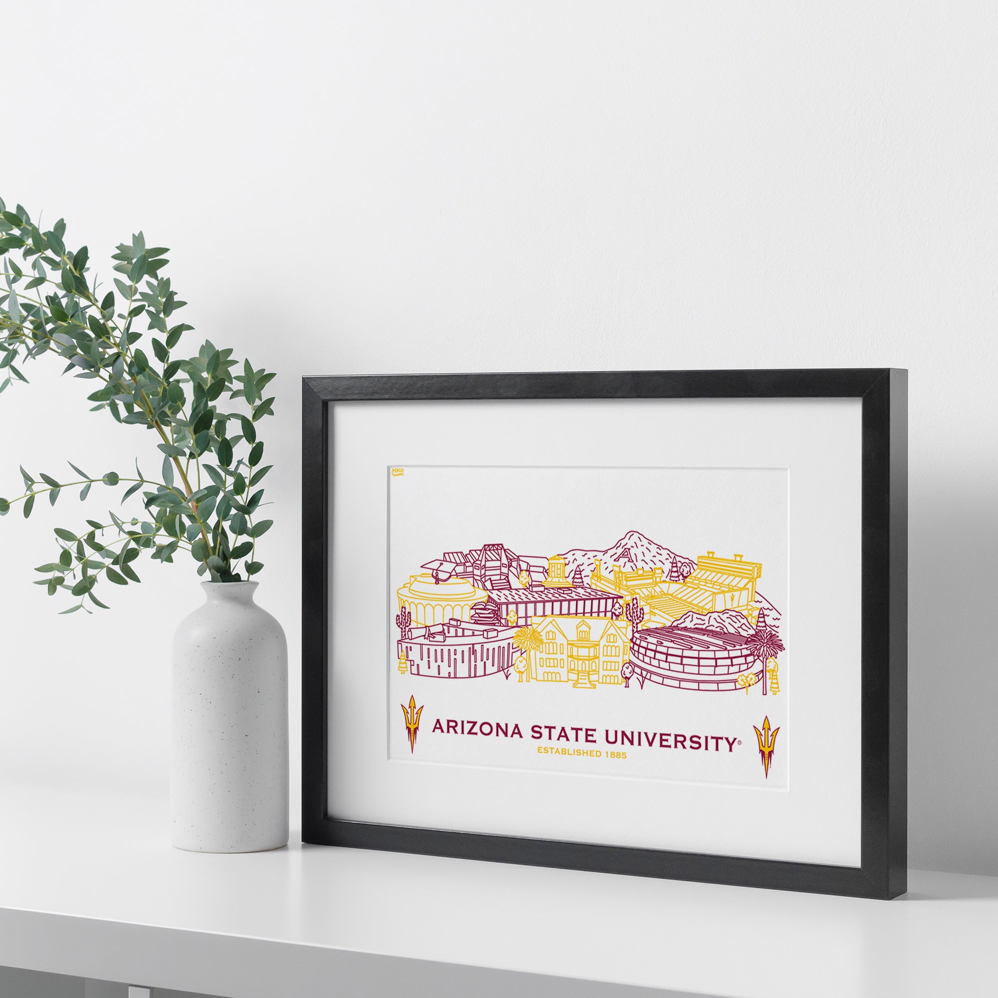 Arizona State Sun Devils Framed Campus Line Wall Art 11" x 14"