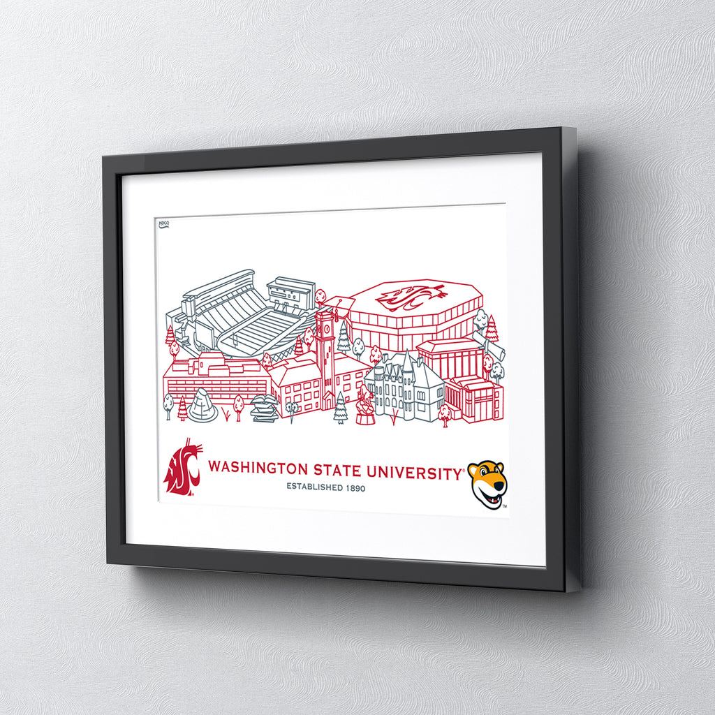 Washington State Cougars Framed Campus Line Wall Art 11" x 14"
