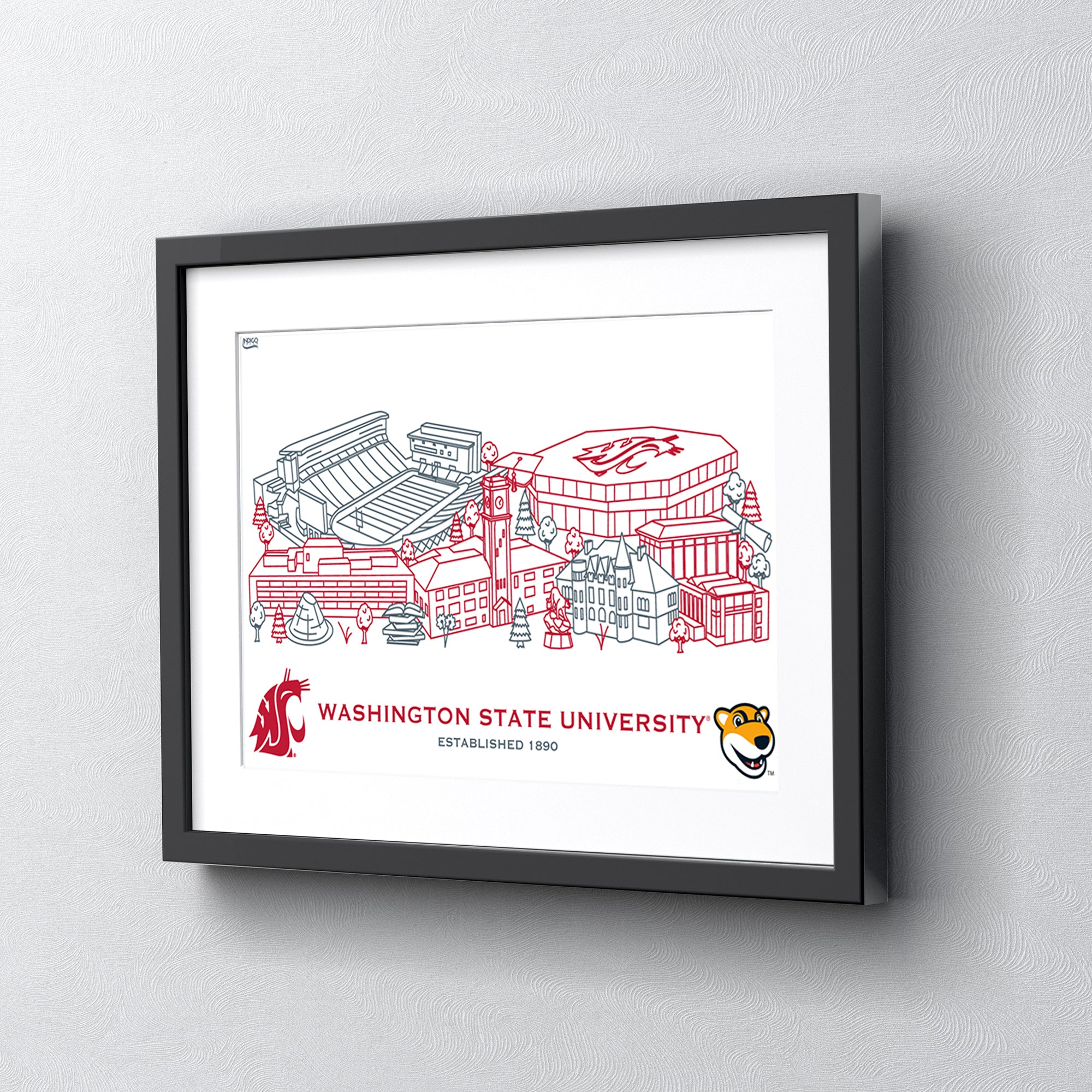 Washington State Cougars Framed Campus Line Wall Art 11" x 14"