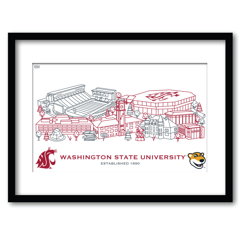 Washington State Cougars Framed Campus Line Wall Art 11" x 14"