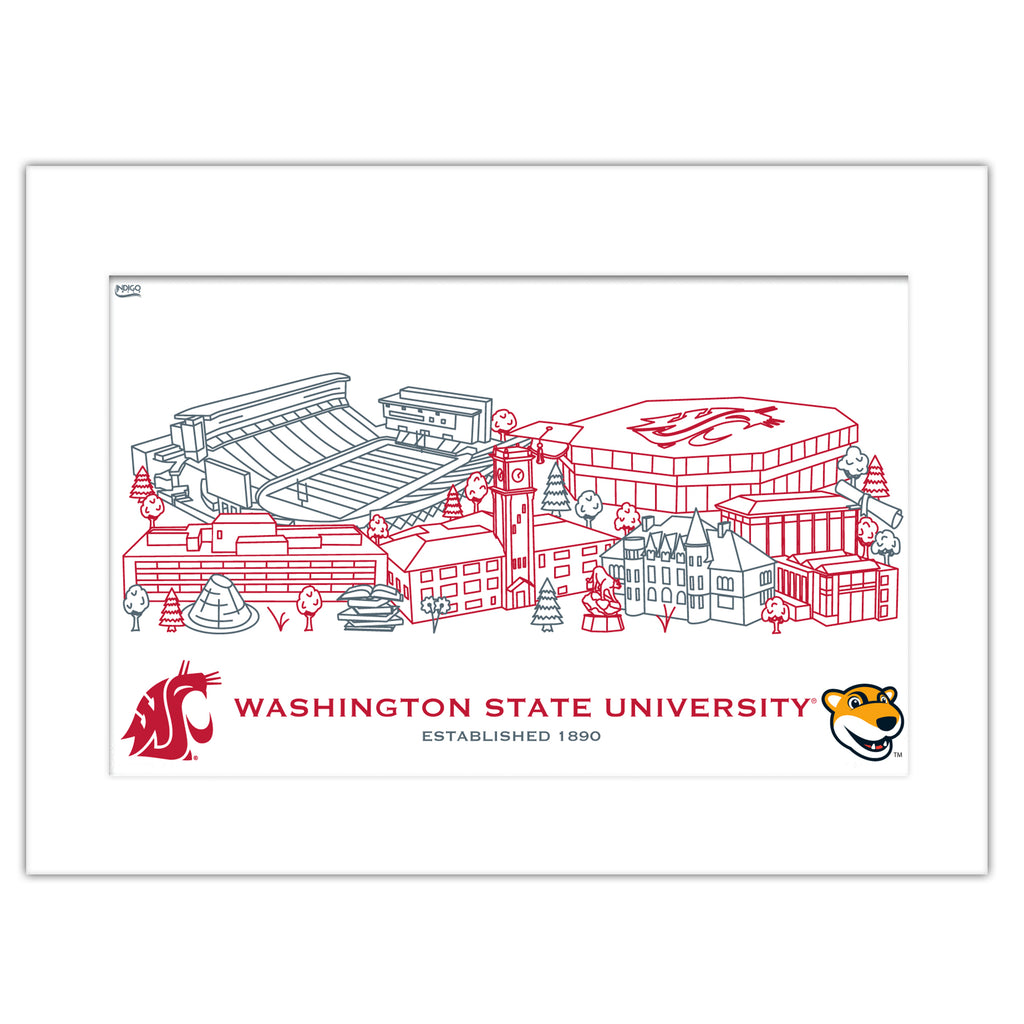 Washington State Cougars Matted Campus Line Wall Art 11" x 14"