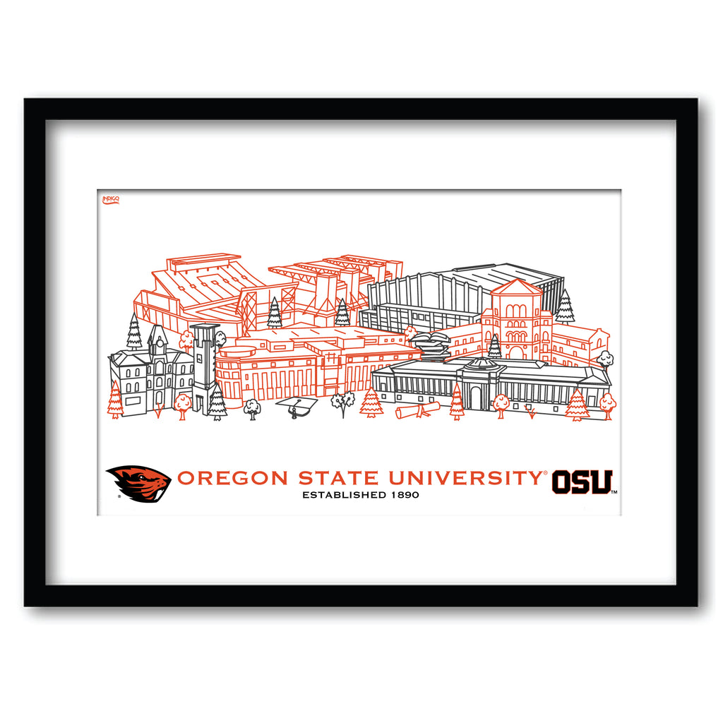 Oregon State Beavers Framed Campus Line Wall Art 11" x 14"