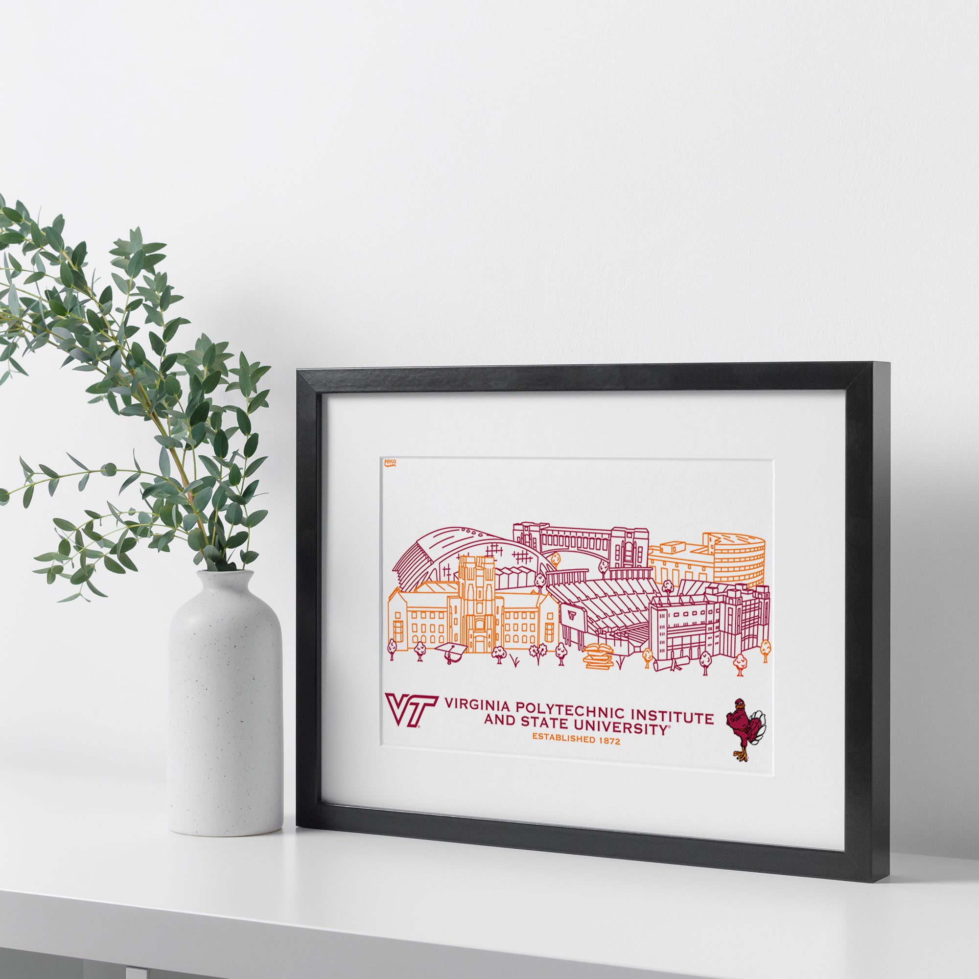 Virginia Tech Hokies Framed Campus Line Wall Art 11" x 14"