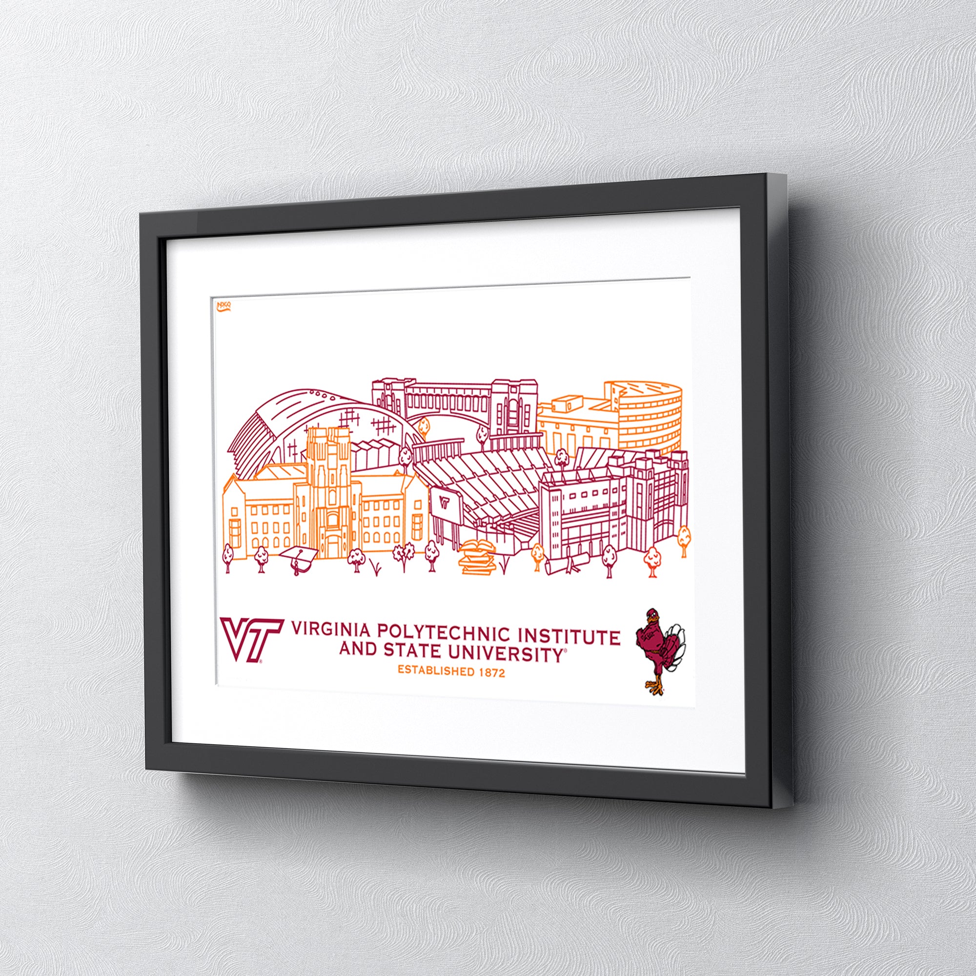 Virginia Tech Hokies Framed Campus Line Wall Art 11" x 14"