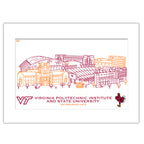 Virginia Tech Hokies Matted Campus Line Wall Art 11" x 14"