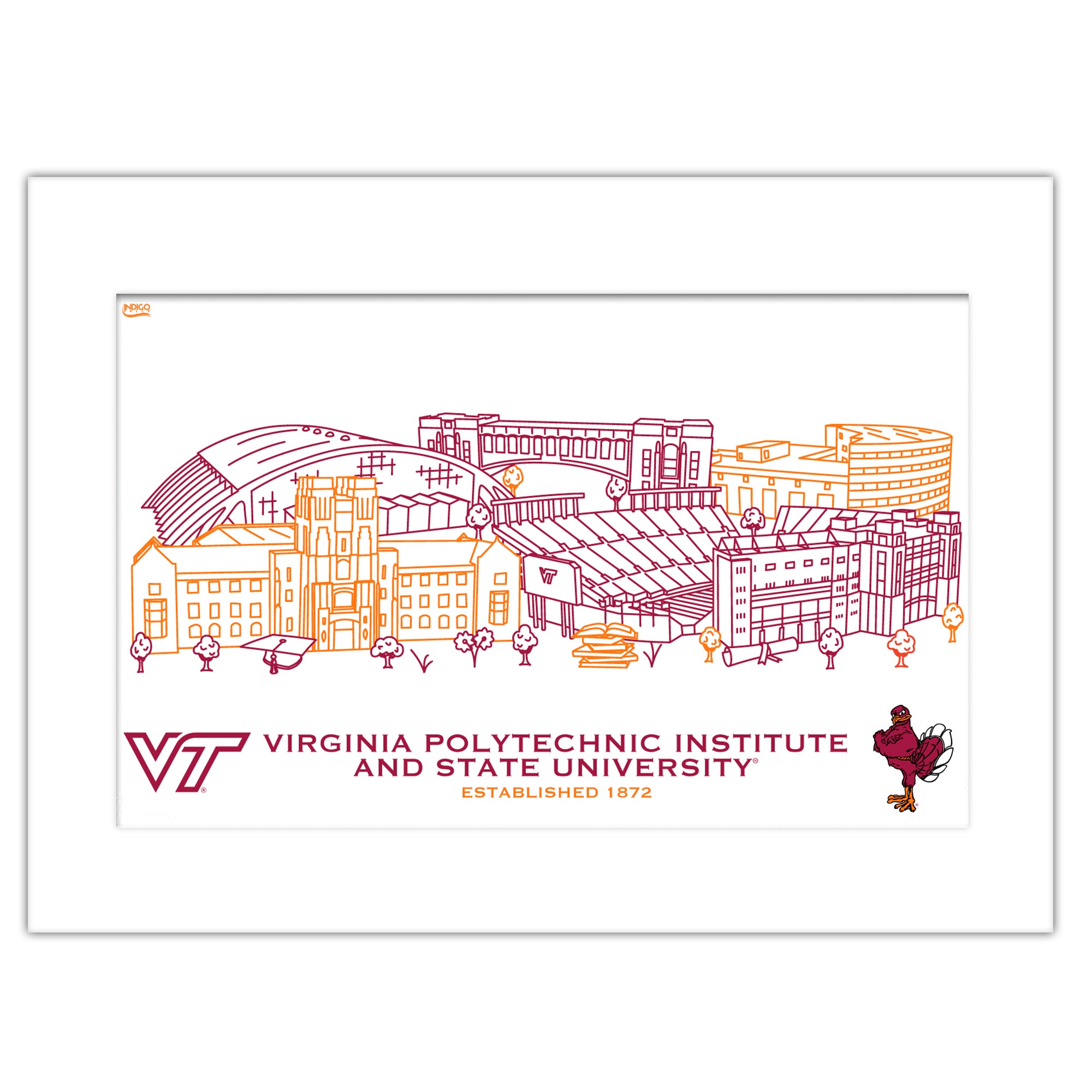 Virginia Tech Hokies Matted Campus Line Wall Art 11" x 14"