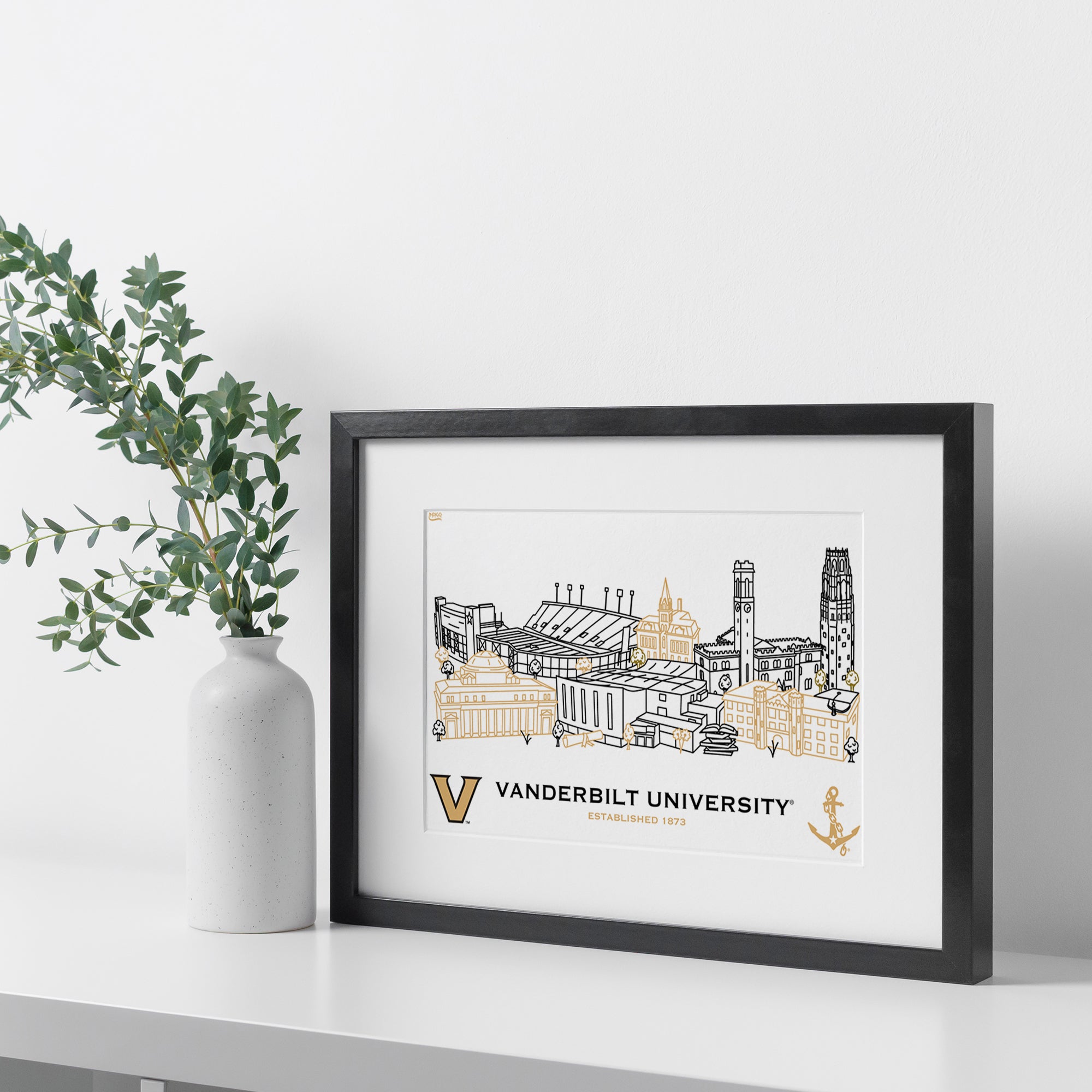 Vanderbilt Commodores Framed Campus Line Wall Art 11" x 14"