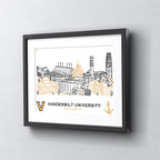 Vanderbilt Commodores Framed Campus Line Wall Art 11" x 14"
