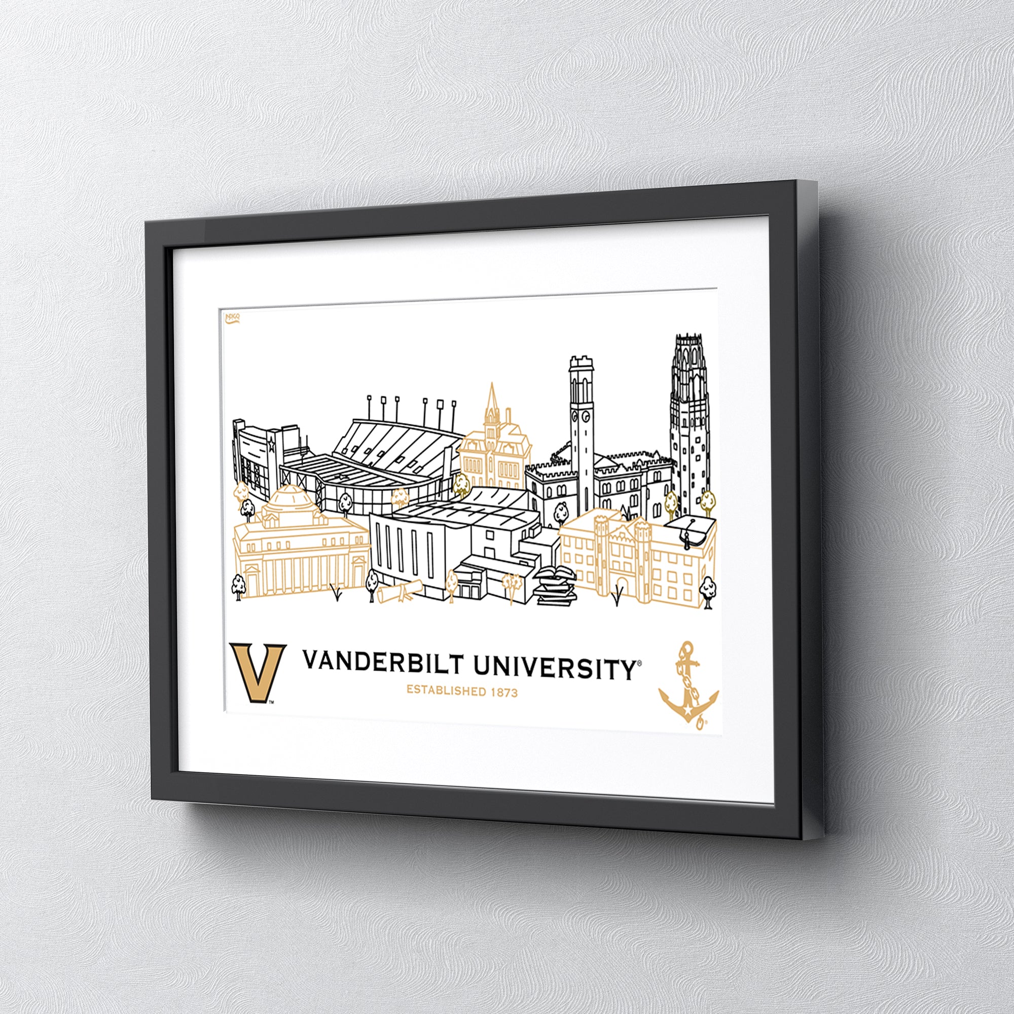 Vanderbilt Commodores Framed Campus Line Wall Art 11" x 14"