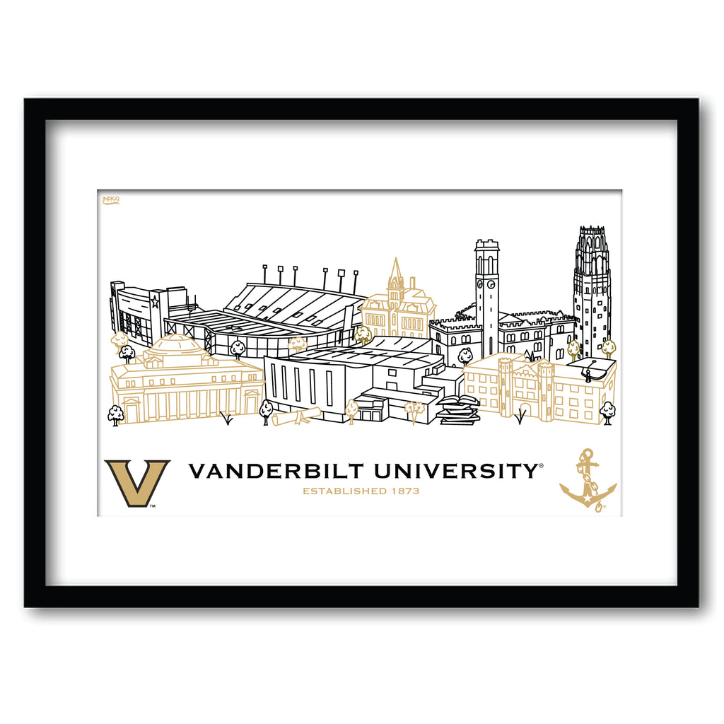 Vanderbilt Commodores Framed Campus Line Wall Art 11" x 14"