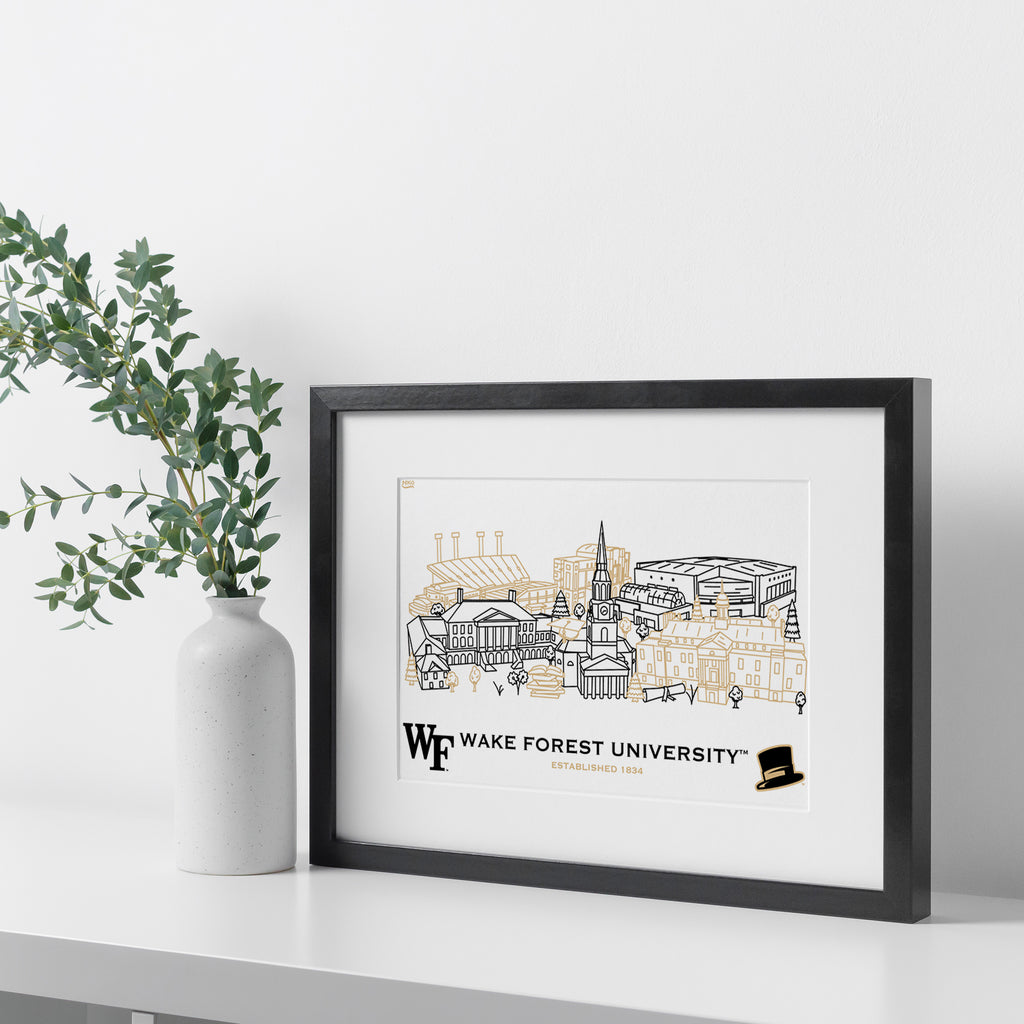 Wake Forest Demon Deacons Framed Campus Line Wall Art 11" x 14"